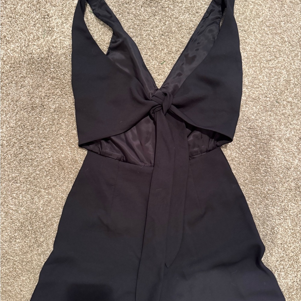 Aritzia Wilfred Black V-Neck Tie-Front Jumpsuit